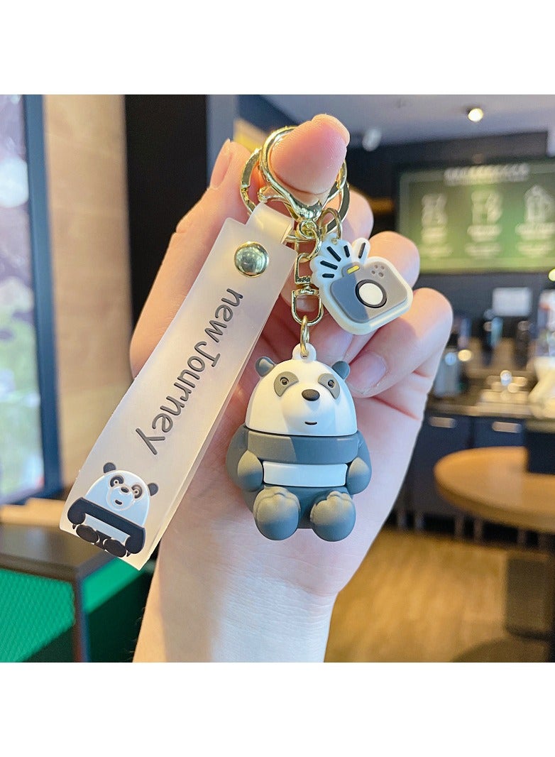 Cute cartoon sitting bear keychain creative car bag accessories - Image 1